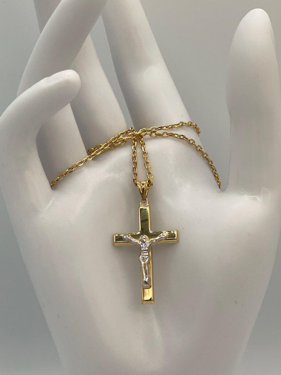 Solid  18K Cross Necklace Gold, Real Gold Crucifix & Necklace, Solid Cable Necklace(1.2 mm) Thickness, Gift For Her/Him!
