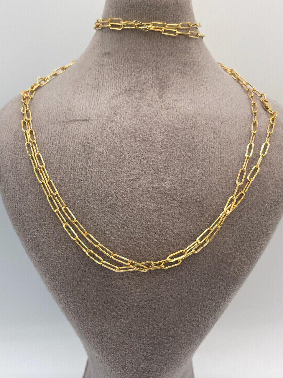 18K Solid Gold Paperclip Chain Necklace – Real 18K Yellow Gold – 2.5mm Thick, 20 Inch – Dainty Everyday Chain – Unisex Gold Necklace