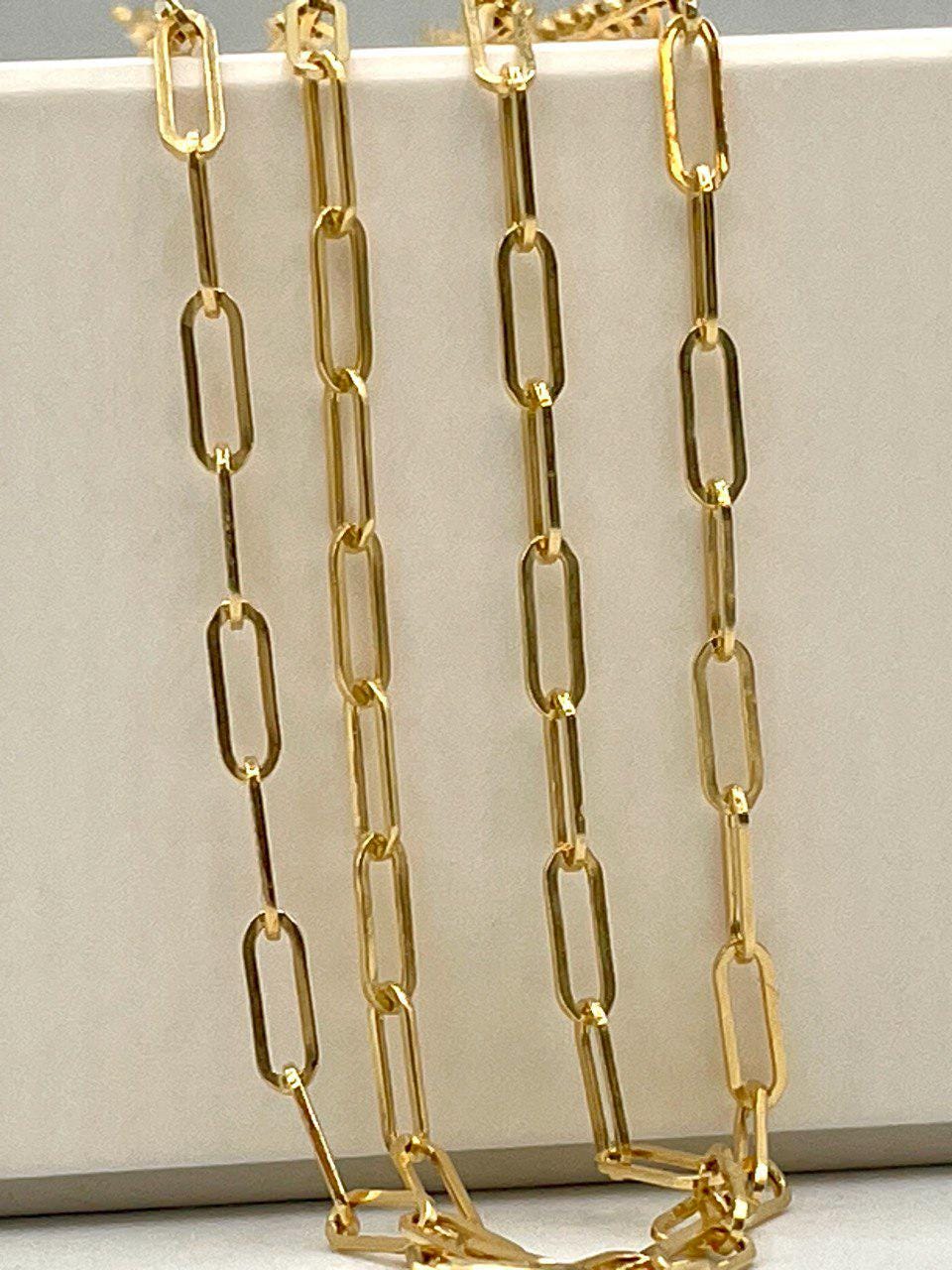 18K Solid Gold Paperclip Chain Necklace – Real 18K Yellow Gold – 2.5mm Thick, 20 Inch – Dainty Everyday Chain – Unisex Gold Necklace