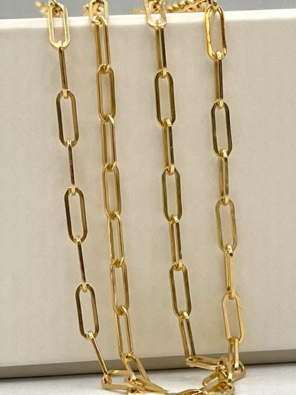 18K Solid Gold Paperclip Chain Necklace – Real 18K Yellow Gold – 2.5mm Thick, 20 Inch – Dainty Everyday Chain – Unisex Gold Necklace