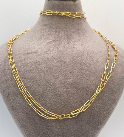 18K Solid Gold Paperclip Chain Necklace – Real 18K Yellow Gold – 2.5mm Thick, 20 Inch – Dainty Everyday Chain – Unisex Gold Necklace