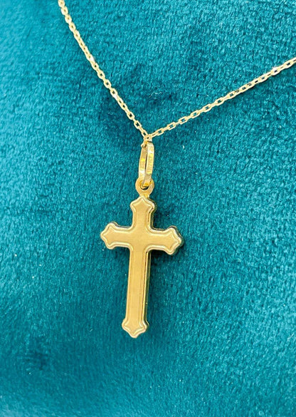 18K Solid Gold Cross Necklace, Real Gold Cable Chain, Dainty Gold Cross Pendant for Men & Women, Everyday Religious Jewelry