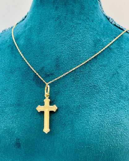 18K Solid Gold Cross Necklace, Real Gold Cable Chain, Dainty Gold Cross Pendant for Men & Women, Everyday Religious Jewelry