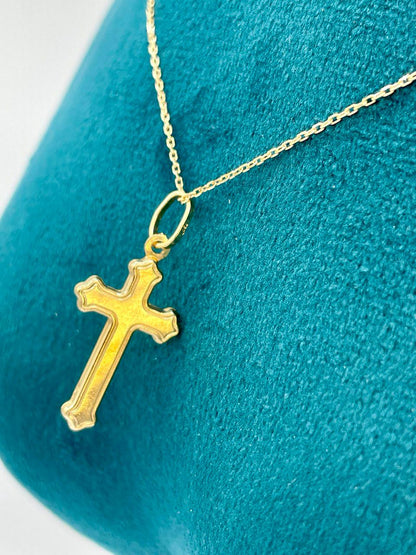 18K Solid Gold Cross Necklace, Real Gold Cable Chain, Dainty Gold Cross Pendant for Men & Women, Everyday Religious Jewelry