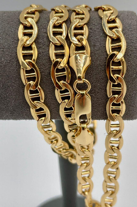 14K Solid Gold Necklace Chain, Anchor Necklace Chain Link,(5 mm)Width, Birthday Gift Her/Him