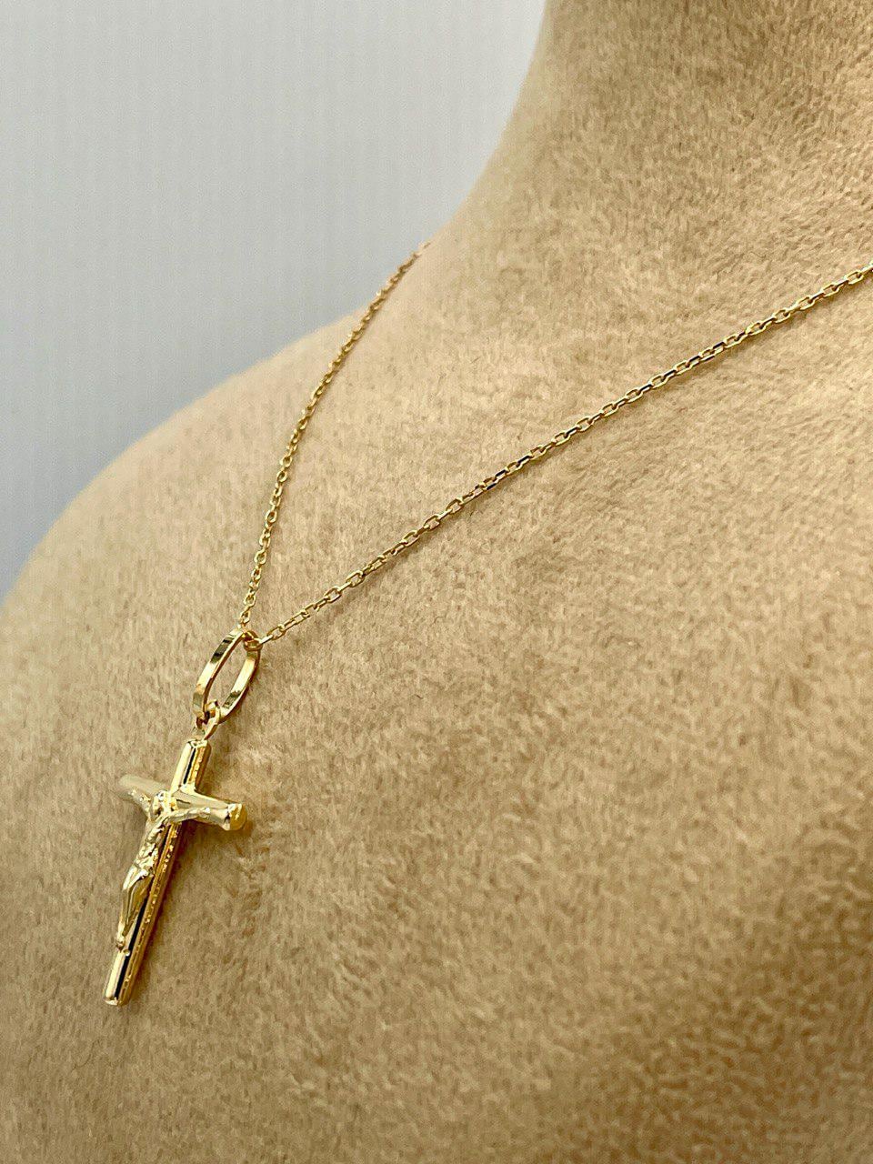 18K Gold Cross Necklace, Crucifix Necklace, Cable Chain Necklace,