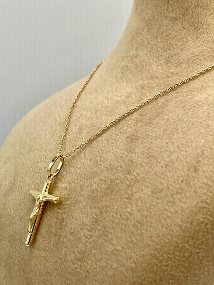 18K Gold Cross Necklace, Crucifix Necklace, Cable Chain Necklace,