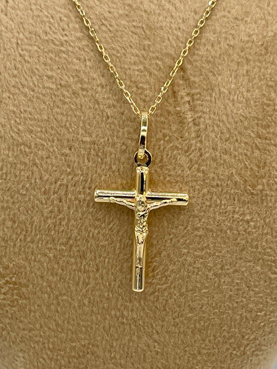 18K Gold Cross Necklace, Crucifix Necklace, Cable Chain Necklace,