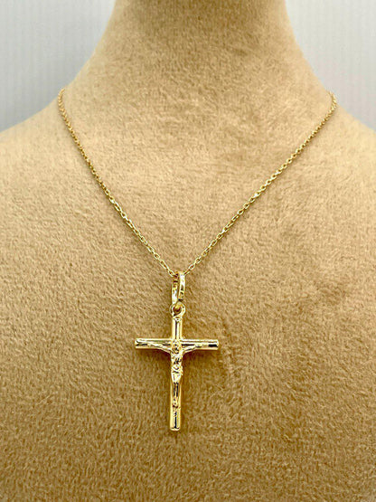 18K Gold Cross Necklace, Crucifix Necklace, Cable Chain Necklace,