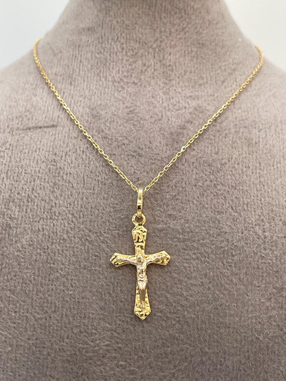 18K Solid Gold Cross and Cable Chain Necklace, Real Gold Crucifix Necklace, Gift For Her/Him Birthday Gift.
