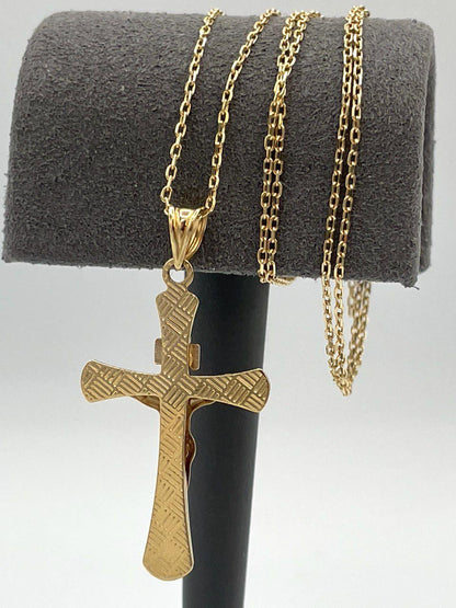 18K Cross Necklace, Real Gold Crucifix Necklace,1.5"Height Cross, Cable Chain Necklace, Birthday Gift, Mothers Day, Gift For Her/Him!