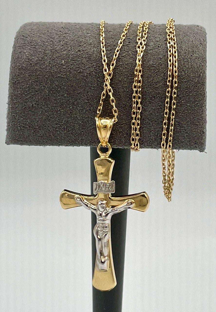 18K Cross Necklace, Real Gold Crucifix Necklace,1.5"Height Cross, Cable Chain Necklace, Birthday Gift, Mothers Day, Gift For Her/Him!