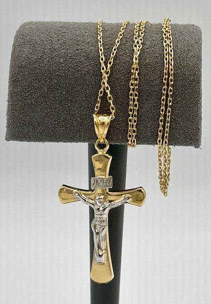 18K Cross Necklace, Real Gold Crucifix Necklace,1.5"Height Cross, Cable Chain Necklace, Birthday Gift, Mothers Day, Gift For Her/Him!