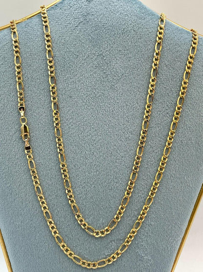 14K Solid Gold Figaro Necklace Chain,(3.5 mm) Width ,Real Gold Necklace, yellow Necklace Chain, Birthday Gift For Her/Him