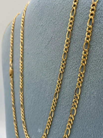 14K Solid Gold Figaro Necklace Chain,(3.5 mm) Width ,Real Gold Necklace, yellow Necklace Chain, Birthday Gift For Her/Him