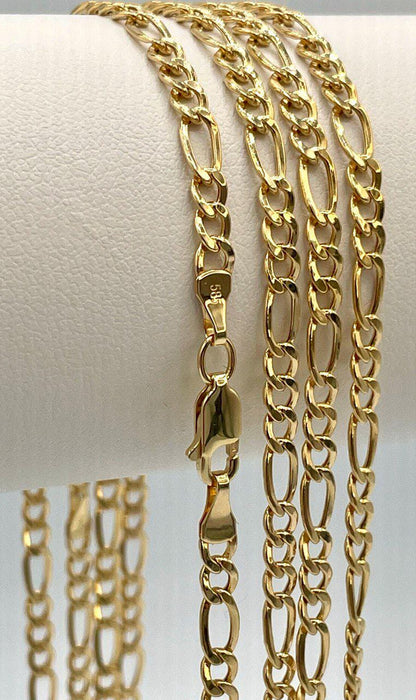 14K Solid Gold Figaro Necklace Chain,(3.5 mm) Width ,Real Gold Necklace, yellow Necklace Chain, Birthday Gift For Her/Him