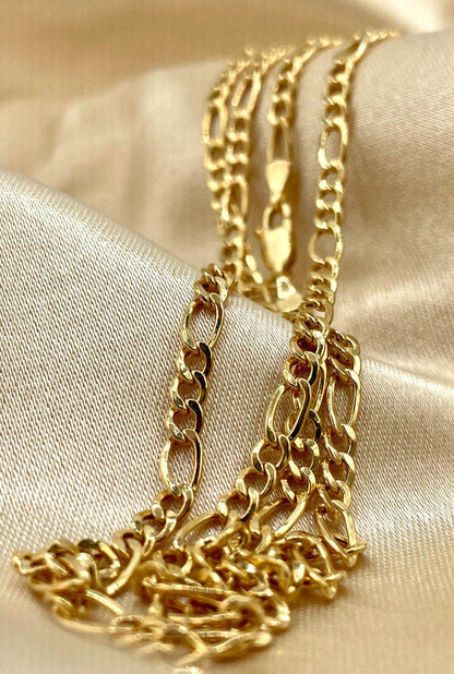 14K Solid Gold Figaro Necklace Chain,(3.5 mm) Width ,Real Gold Necklace, yellow Necklace Chain, Birthday Gift For Her/Him