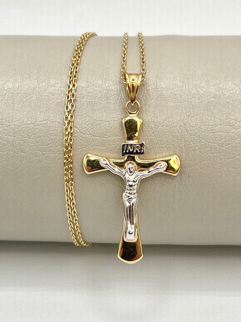 18K Cross Necklace, Real Gold Crucifix Necklace,1.5"Height Cross, Cable Chain Necklace, Birthday Gift, Mothers Day, Gift For Her/Him!