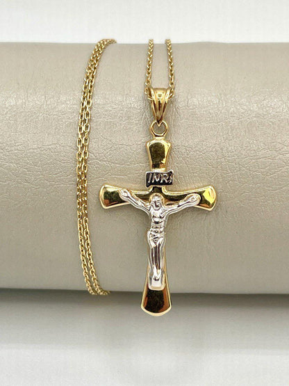 18K Cross Necklace, Real Gold Crucifix Necklace,1.5"Height Cross, Cable Chain Necklace, Birthday Gift, Mothers Day, Gift For Her/Him!