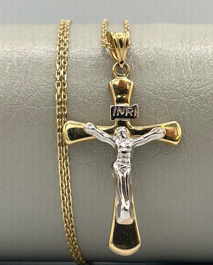 18K Cross Necklace, Real Gold Crucifix Necklace,1.5"Height Cross, Cable Chain Necklace, Birthday Gift, Mothers Day, Gift For Her/Him!