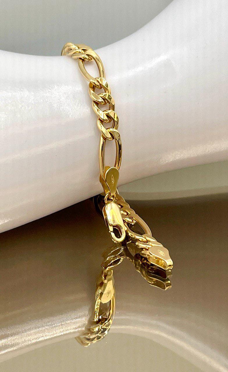 18K Real Gold Figaro Bracelet,6.5mm Width, Figaro Link Chain, Birthday Gift For Her/Him