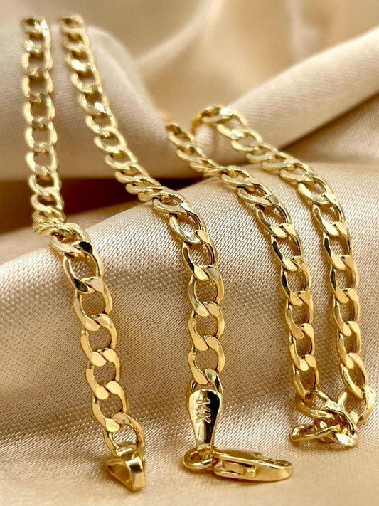 14K Solid Gold,Curb Necklace Chain,(4.5mm)Width,Real Solid Gold, Chunky Necklace Chain,Birthday Gift For Her/Him!