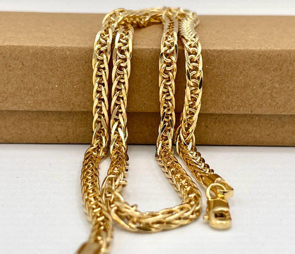 14K Solid Gold Franco, Real Gold Chain Necklace,(4mm)Thickness, Fox Chain, Birthday Gift For Her/Him