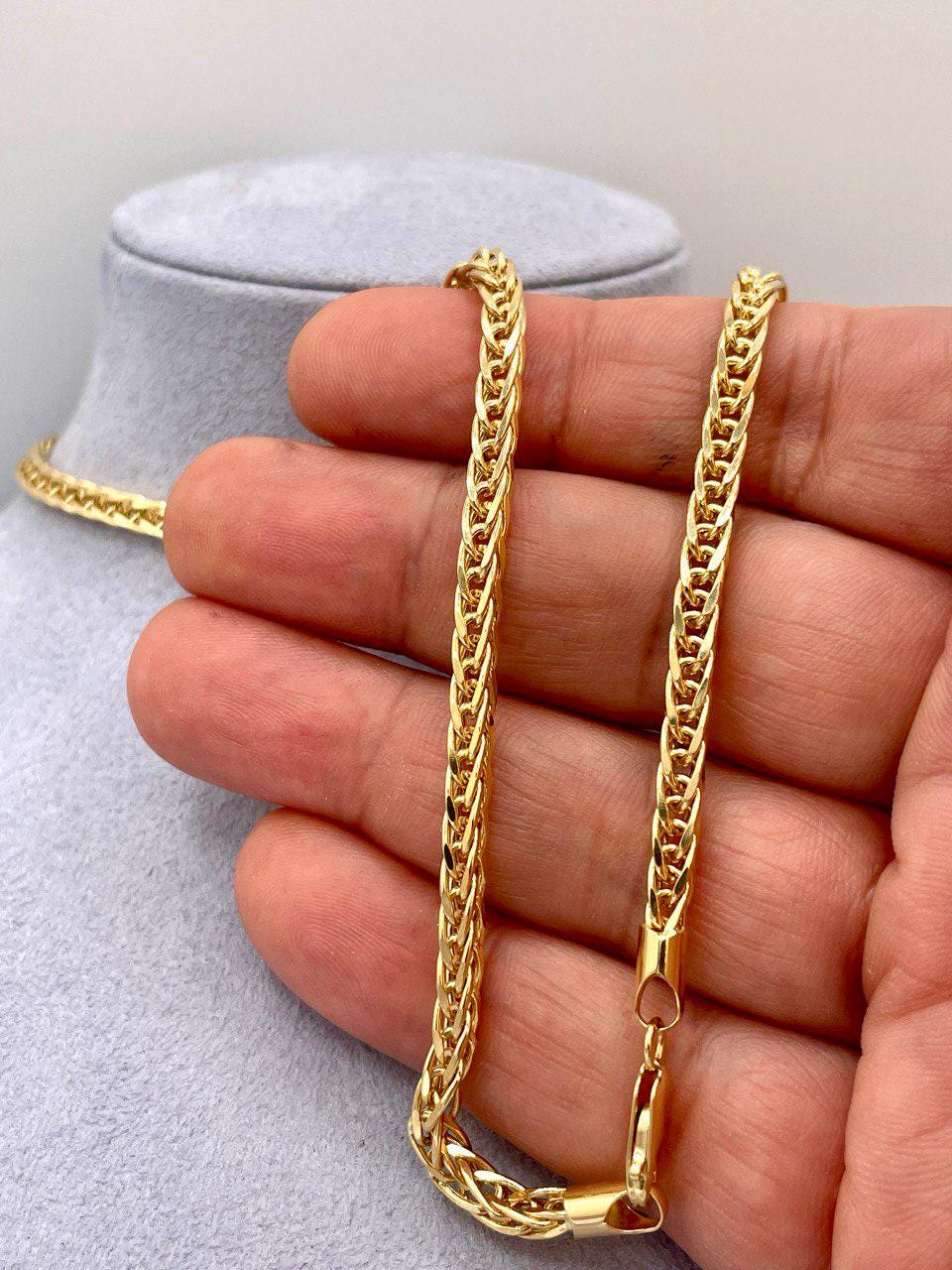 14K Solid Gold Franco, Real Gold Chain Necklace,(4mm)Thickness, Fox Chain, Birthday Gift For Her/Him
