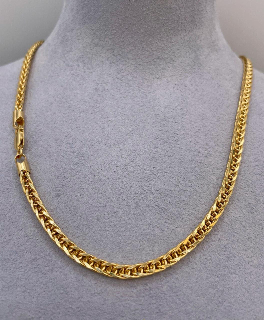 14K Solid Gold Franco, Real Gold Chain Necklace,(4mm)Thickness, Fox Chain, Birthday Gift For Her/Him