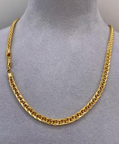 14K Solid Gold Franco, Real Gold Chain Necklace,(4mm)Thickness, Fox Chain, Birthday Gift For Her/Him