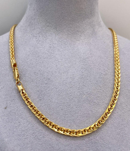 14K Solid Gold Franco, Real Gold Chain Necklace,(4mm)Thickness, Fox Chain, Birthday Gift For Her/Him