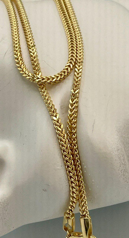 14K Solid Gold Franco Necklace Chain, Real Gold Chain,(2mm) Thickness, Birthday Gift Her/Him