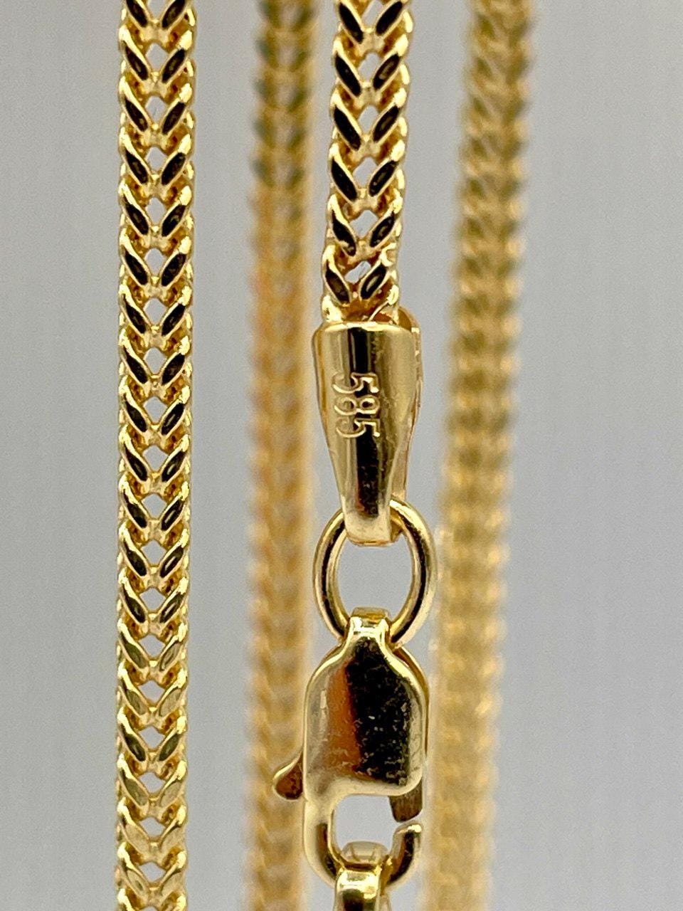 14K Solid Gold Franco Necklace Chain, Real Gold Chain,(2mm) Thickness, Birthday Gift Her/Him