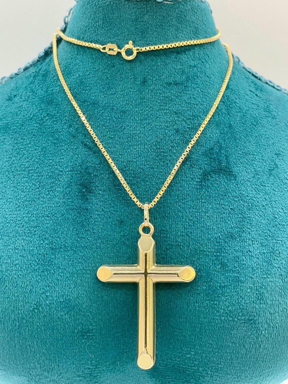 Luxury 18K Solid Gold Cross Pendant with Box Chain_Timeless & Elegant, Sleek Box Chain For Men/Women, Premium Quality Cross (2" inch)Height.
