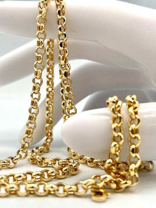14K Solid Gold Rolo Necklace Chain, Real Gold Chain,(4mm) Thickness, Classic & Durable Design, Birthday Gift Her/Him!