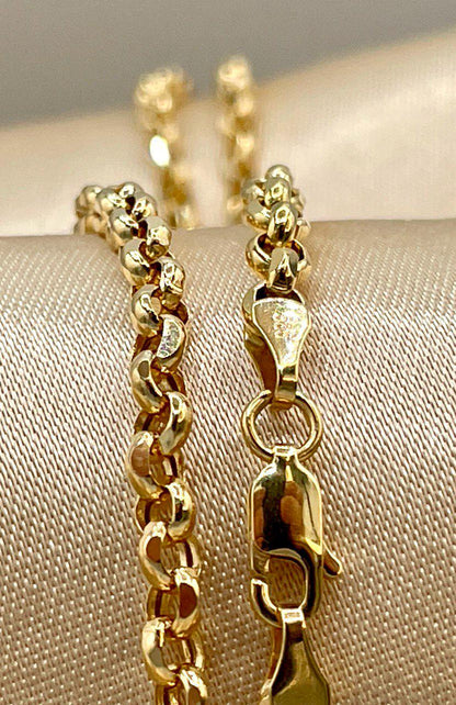 14K Solid Gold Rolo Necklace Chain, Real Gold Chain,(4mm) Thickness, Classic & Durable Design, Birthday Gift Her/Him!