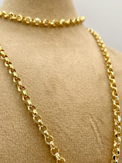 14K Solid Gold Rolo Necklace Chain, Real Gold Chain,(4mm) Thickness, Classic & Durable Design, Birthday Gift Her/Him!