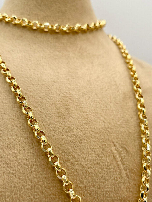 14K Solid Gold Rolo Necklace Chain, Real Gold Chain,(4mm) Thickness, Classic & Durable Design, Birthday Gift Her/Him!