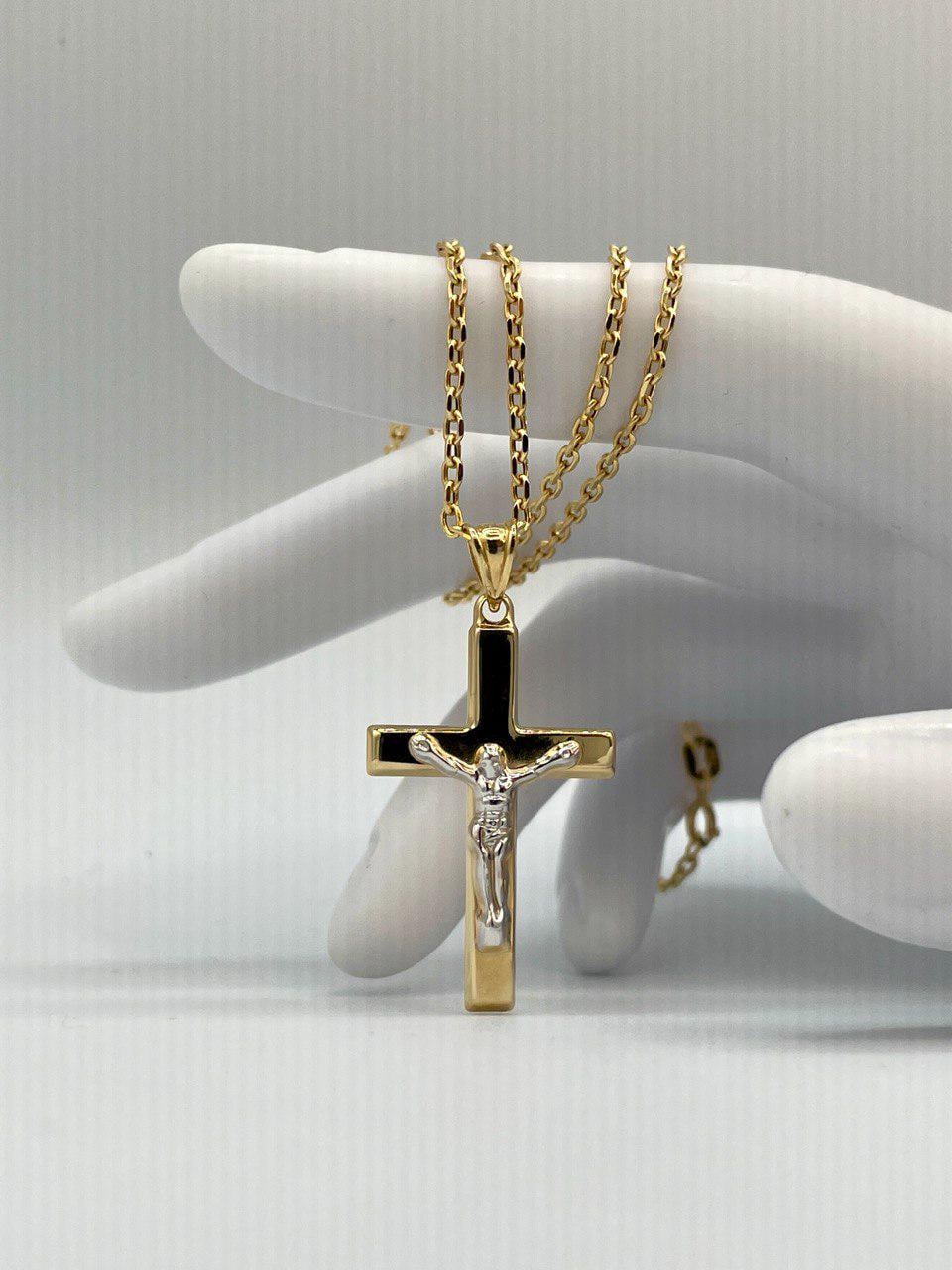 Solid  18K Cross Necklace Gold, Real Gold Crucifix & Necklace, Solid Cable Necklace(1.2 mm) Thickness, Gift For Her/Him!