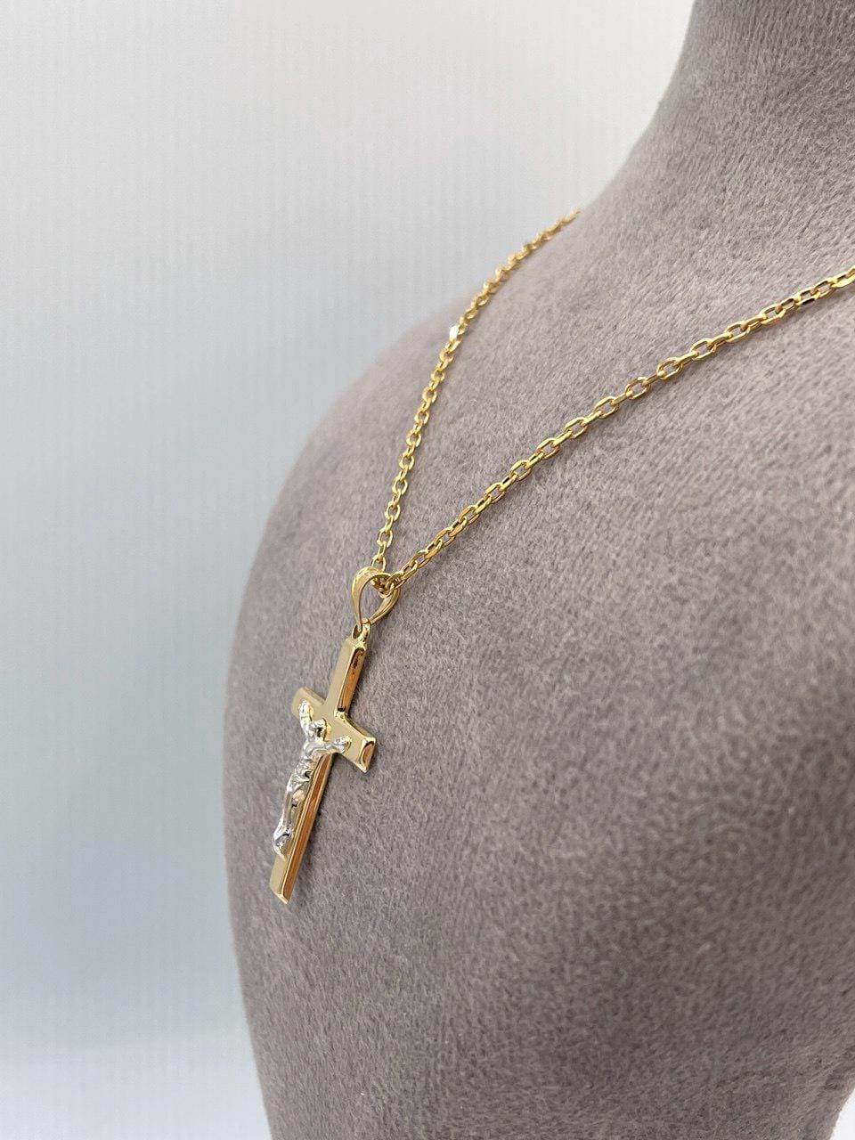Solid  18K Cross Necklace Gold, Real Gold Crucifix & Necklace, Solid Cable Necklace(1.2 mm) Thickness, Gift For Her/Him!