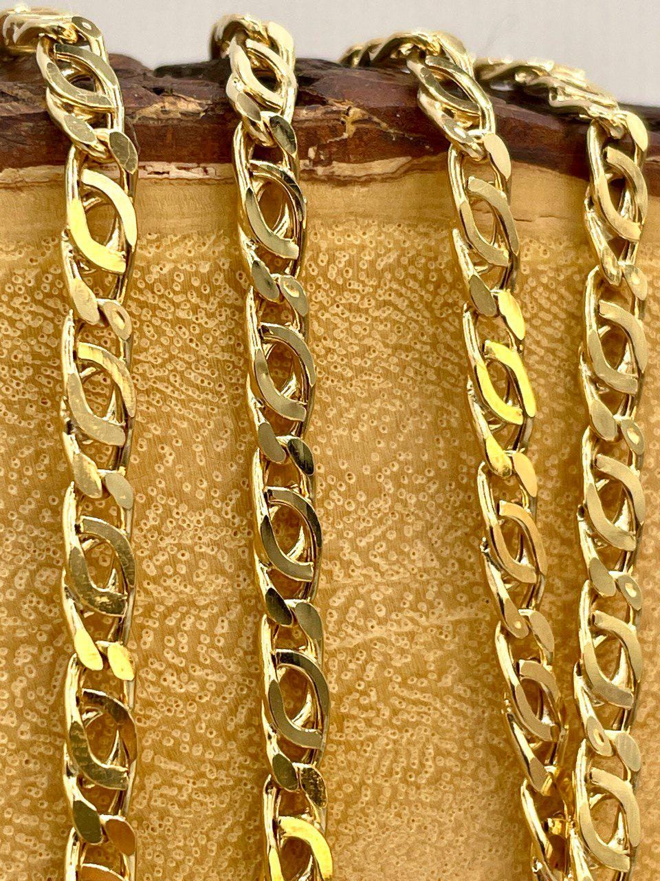 14K Solid  Gold Tiger Eye Necklace,(4.1mm)Width,Real Gold Necklace,Solid Link Chain Necklace,