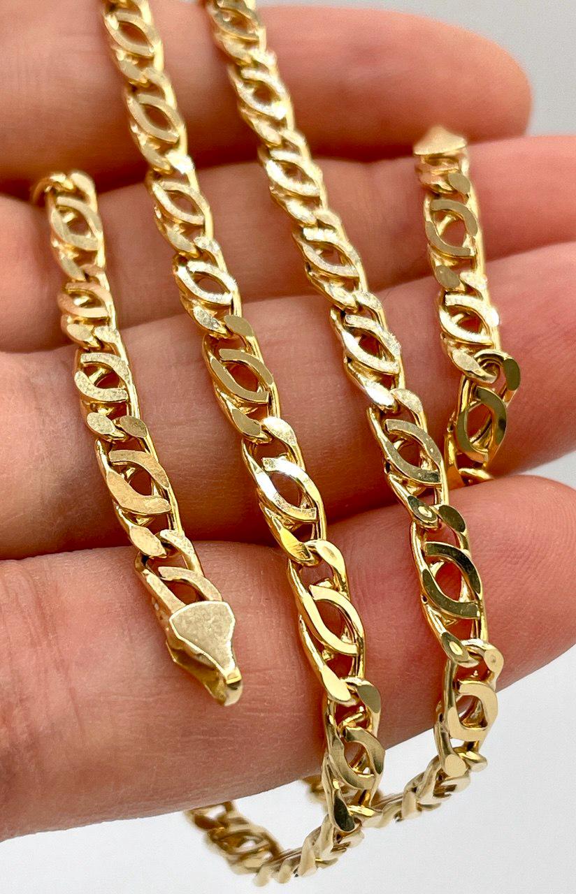 14K Solid  Gold Tiger Eye Necklace,(4.1mm)Width,Real Gold Necklace,Solid Link Chain Necklace,