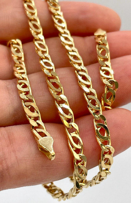 14K Solid  Gold Tiger Eye Necklace,(4.1mm)Width,Real Gold Necklace,Solid Link Chain Necklace,