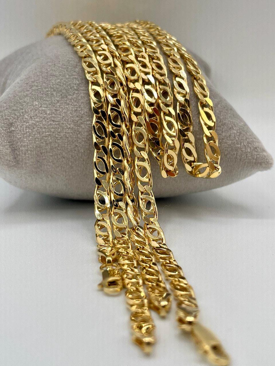 14K Solid  Gold Tiger Eye Necklace,(4.1mm)Width,Real Gold Necklace,Solid Link Chain Necklace,