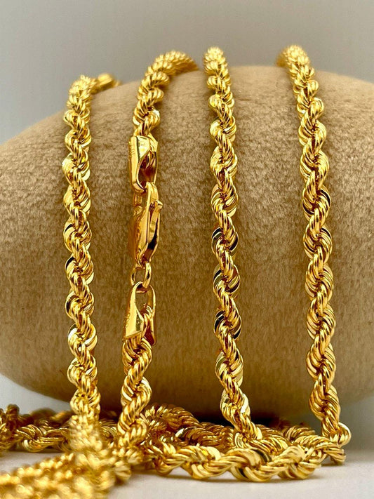 14K Solid Gold Rope Chain Necklace,(3mm) Thickness,Real Gold Rope Chain, Birthday Gift For Her/Him, Mothers Day Gift!