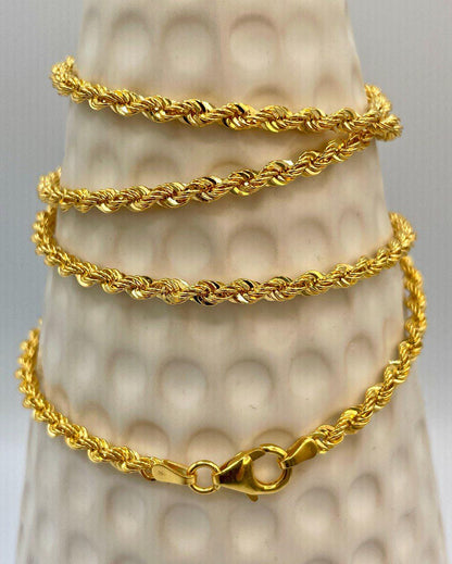 14K Solid Gold Rope Chain Necklace,(3mm) Thickness,Real Gold Rope Chain, Birthday Gift For Her/Him, Mothers Day Gift!