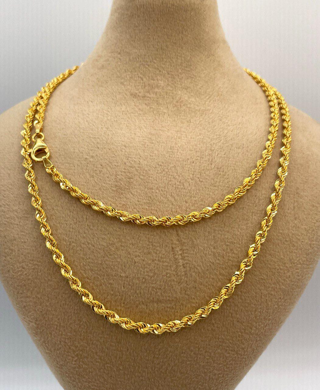 14K Solid Gold Rope Chain Necklace,(3mm) Thickness,Real Gold Rope Chain, Birthday Gift For Her/Him, Mothers Day Gift!