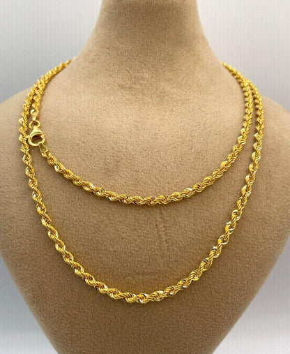 14K Solid Gold Rope Chain Necklace,(3mm) Thickness,Real Gold Rope Chain, Birthday Gift For Her/Him, Mothers Day Gift!