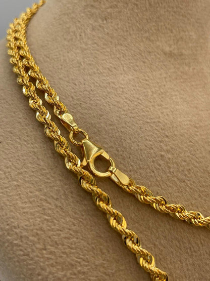 14K Solid Gold Rope Chain Necklace,(3mm) Thickness,Real Gold Rope Chain, Birthday Gift For Her/Him, Mothers Day Gift!