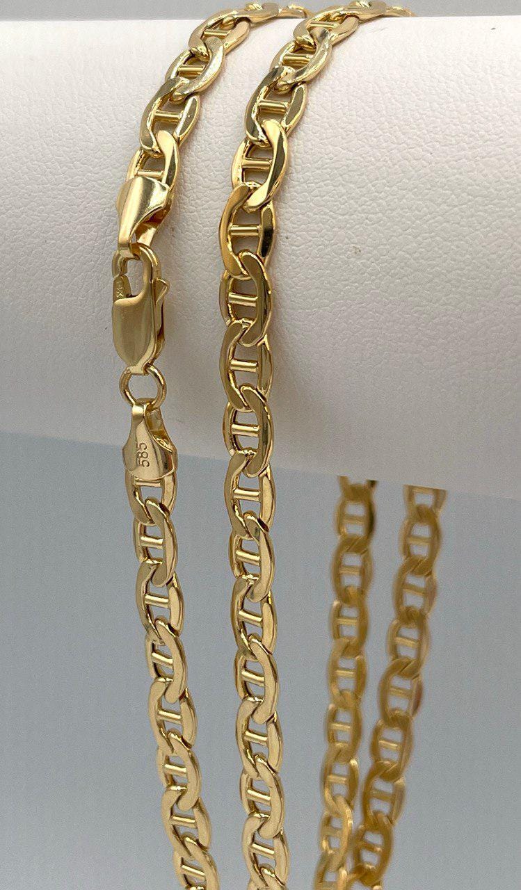 14K Solid Gold Necklace Chain, Anchor Necklace Chain Link,(5 mm)Width, Birthday Gift Her/Him